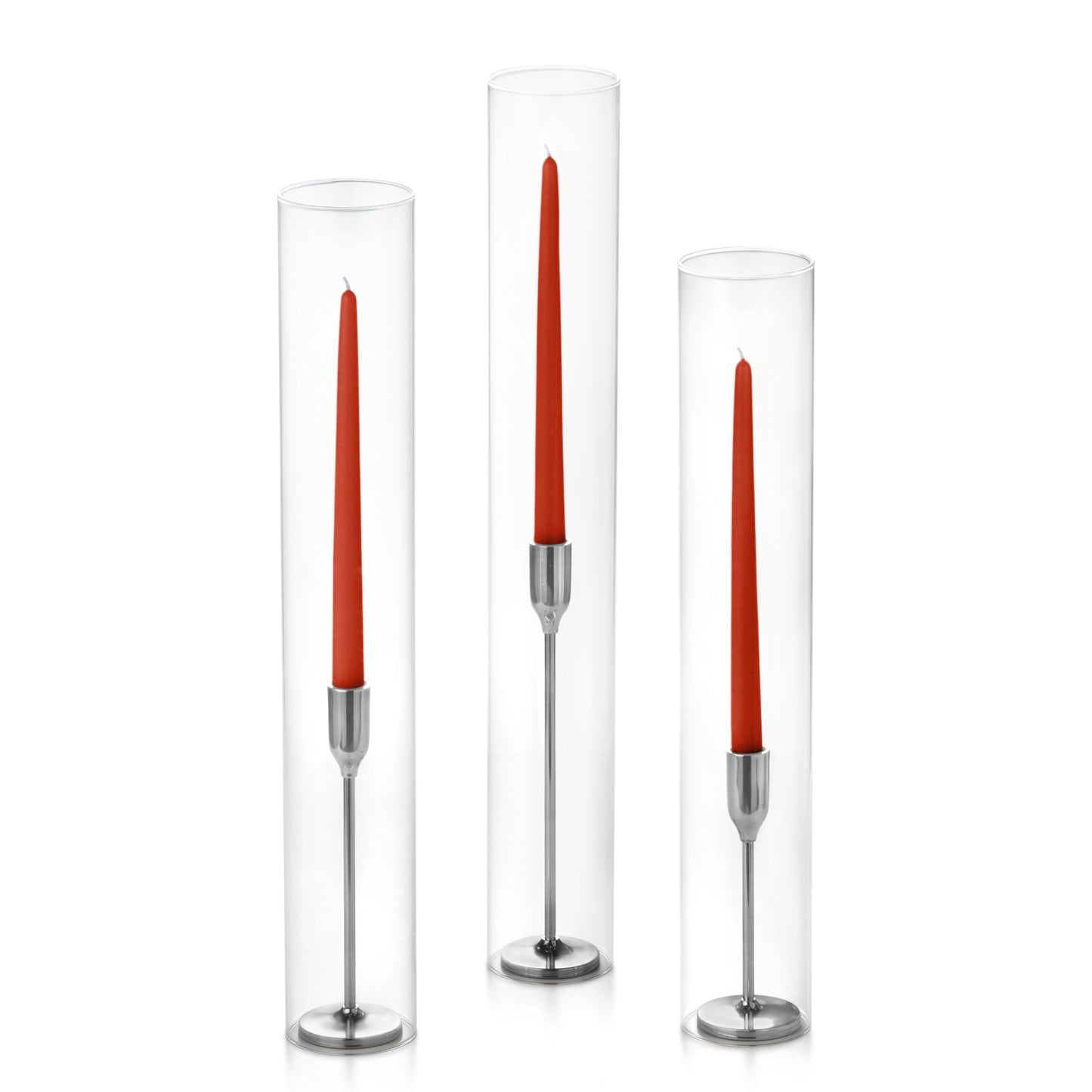 12 Taper Candles, 12 Tall Chimneys and 12 Silver Virtu Candlesticks