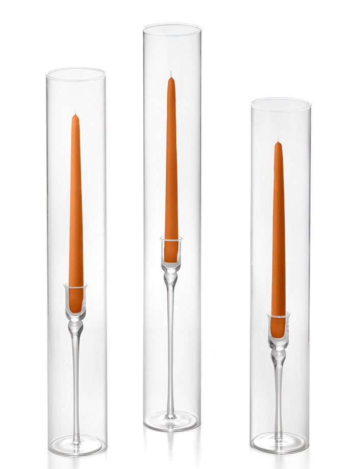 12 Taper Candles, 12 Glass Chimneys and 12 Aura Taper Holders