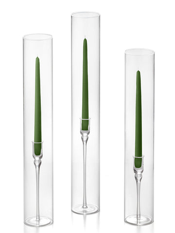 Yummi Candles - 12 Taper Candles, 12 Glass Chimneys and 12 Aura Taper Holders