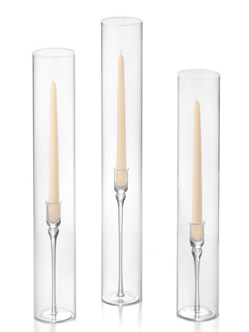 Yummi Candles - 12 Taper Candles, 12 Glass Chimneys and 12 Aura Taper Holders
