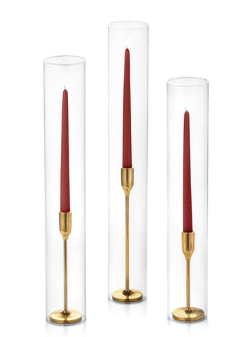 Yummi Candles - 12 Taper Candles, 12 Tall Chimneys and 12 Gold Virtu Candlesticks
