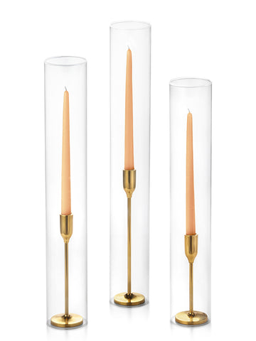 Yummi Candles - 12 Taper Candles, 12 Tall Chimneys and 12 Gold Virtu Candlesticks