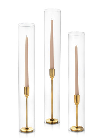 Yummi Candles - 12 Taper Candles, 12 Tall Chimneys and 12 Gold Virtu Candlesticks
