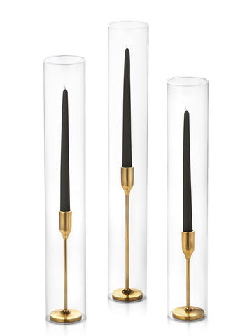 Yummi Candles - 12 Taper Candles, 12 Tall Chimneys and 12 Gold Virtu Candlesticks