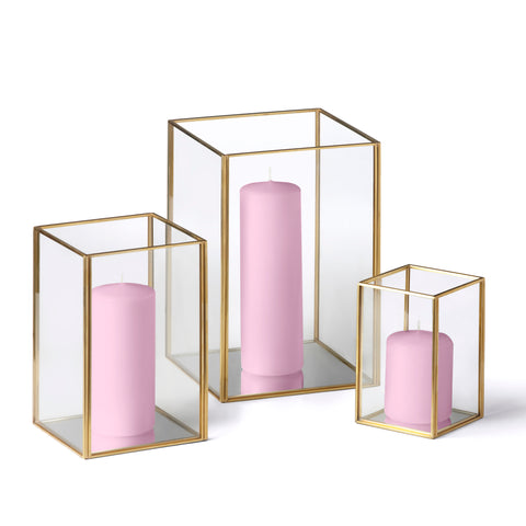 Yummi Candles - 36 Slim Pillar Candles and Gold Luxus Lanterns
