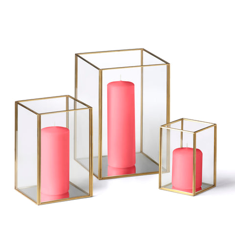 Yummi Candles - 36 Slim Pillar Candles and Gold Luxus Lanterns
