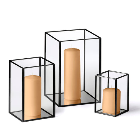 Yummi Candles - 36 Slim Pillar Candles and Black Luxus Lanterns