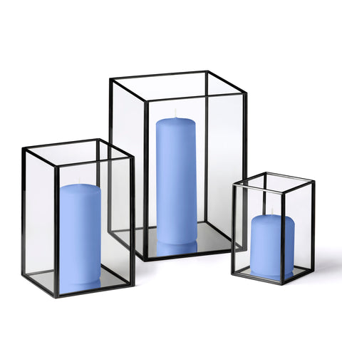 Yummi Candles - 12 Slim Pillar Candles and Black Luxus Lanterns