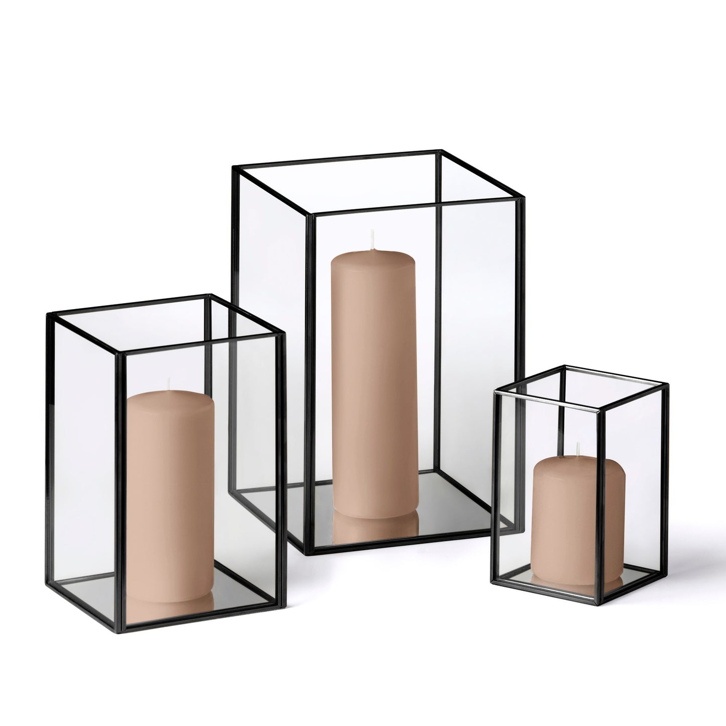 36 Slim Pillar Candles and Black Luxus Lanterns