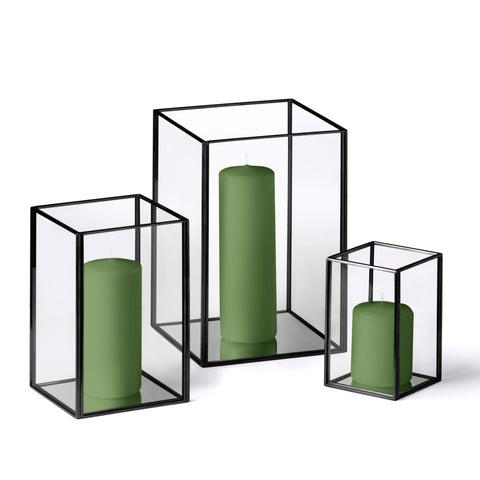 Yummi Candles - 12 Slim Pillar Candles and Black Luxus Lanterns