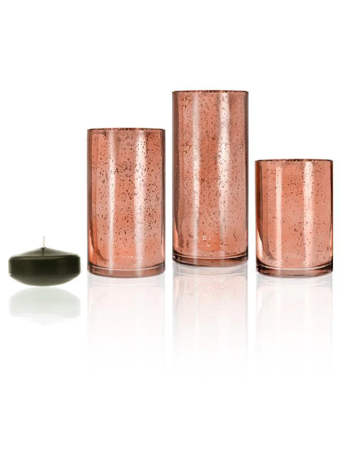 18 Floating Candles and Rose Gold Metallic Cylinders
