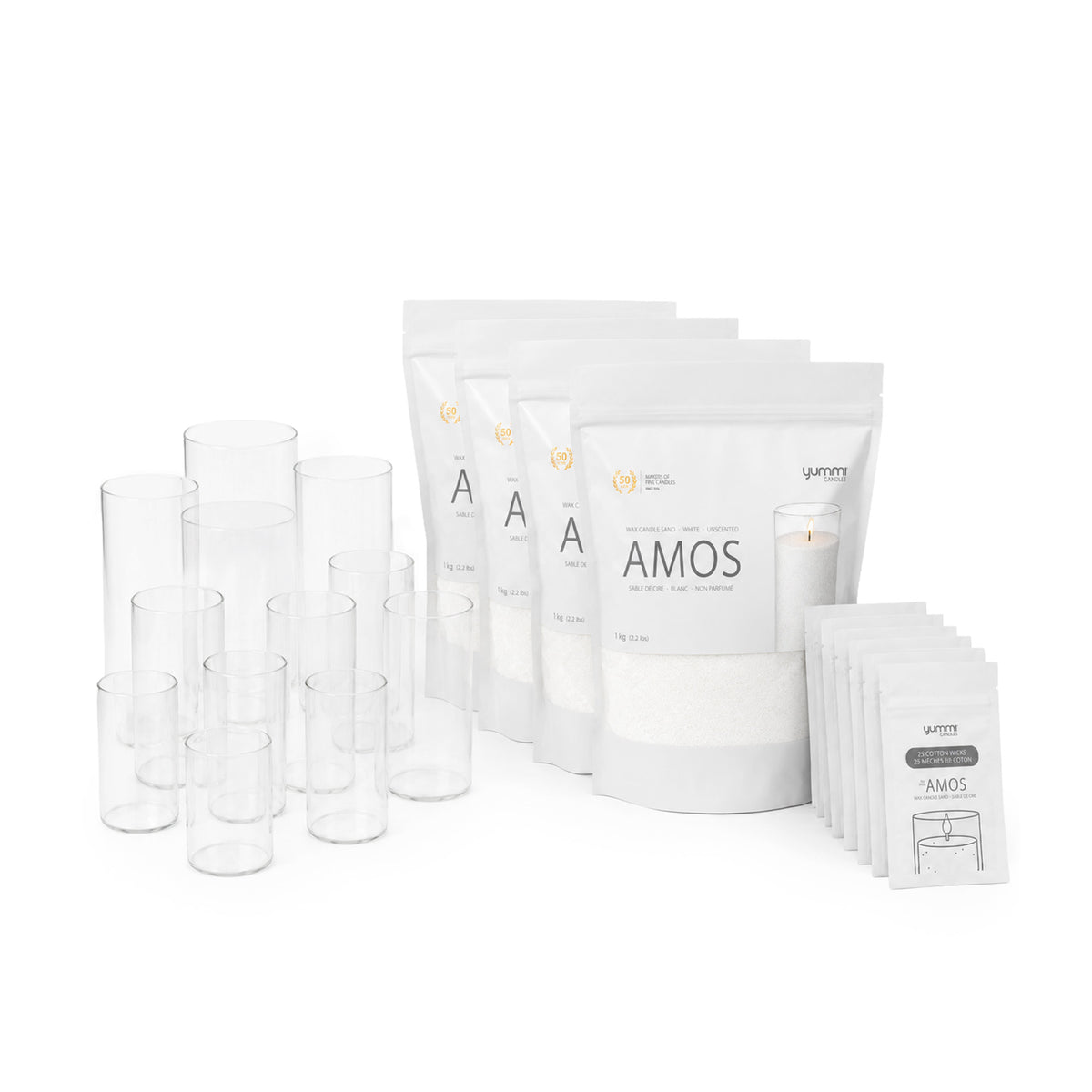 Amos Candle Sand & Glass Cylinder Vase Set of 12