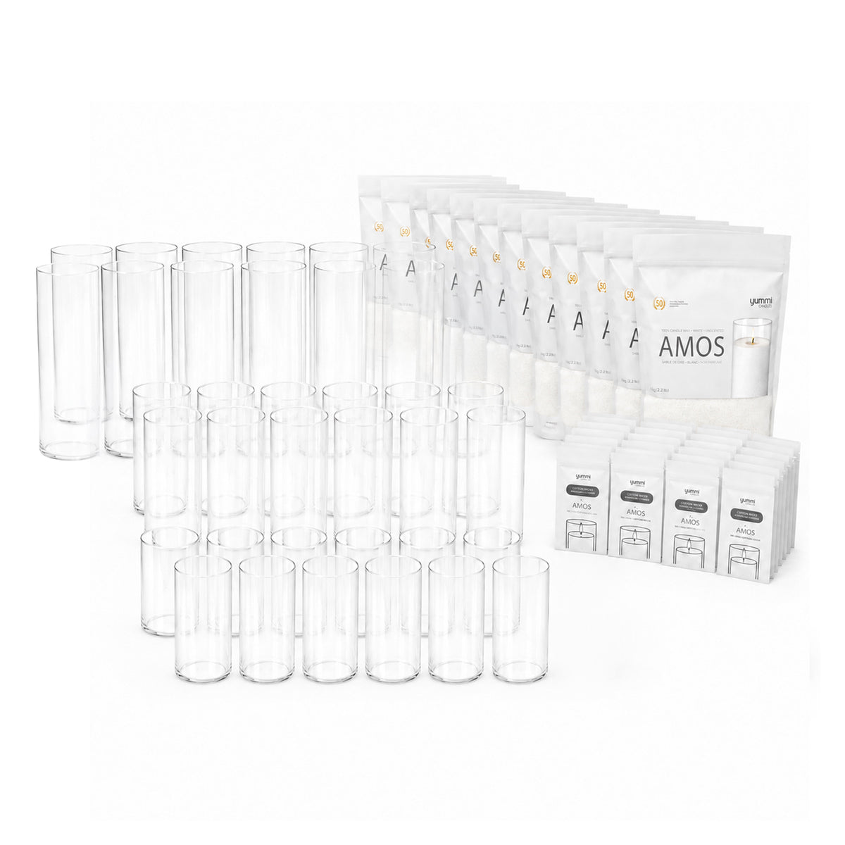 Amos Candle Sand & Glass Cylinder Vase Set of 36