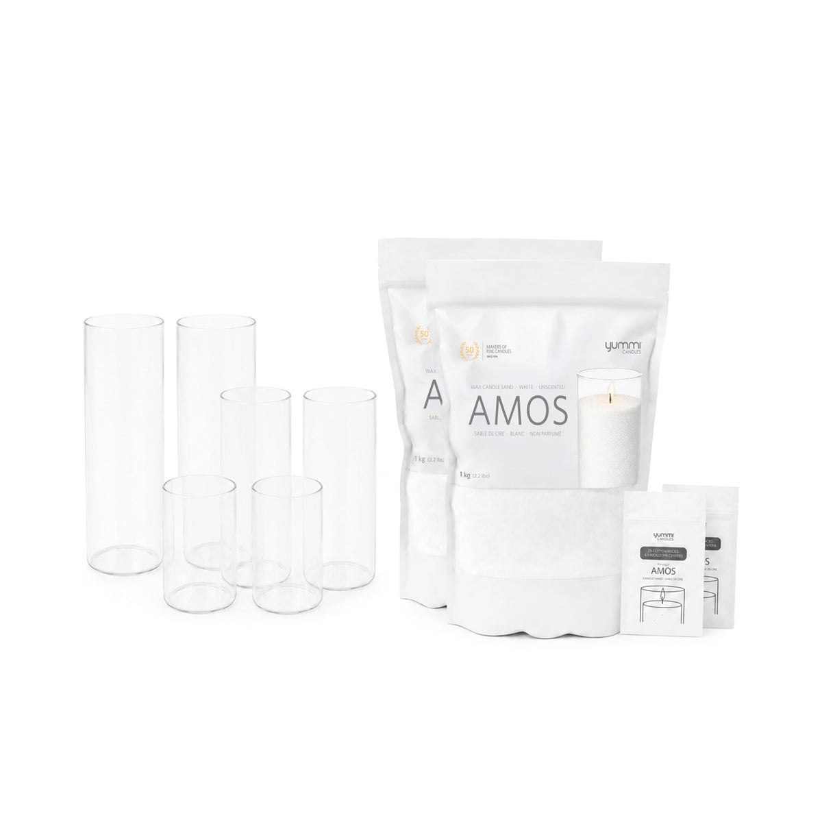Amos Candle Sand & Glass Cylinder Vase Set of 6