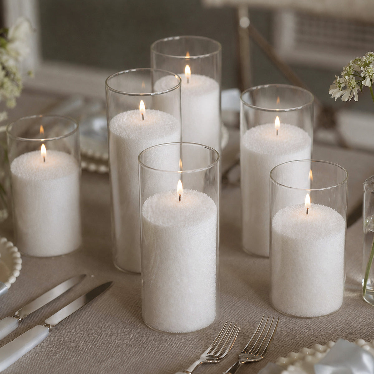 Amos Candle Sand & Glass Cylinder Vase Set of 6