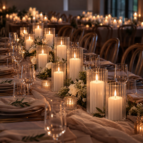 Yummi Candles - 12 Slim Pillar Candles and Ribbed Cylinder Vases - Lifestyle - 2