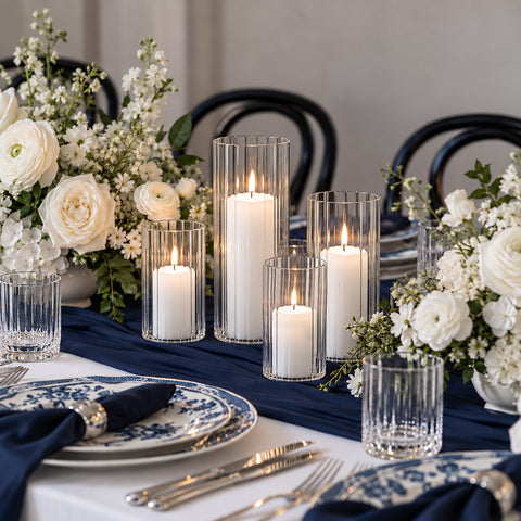Yummi Candles - 12 Slim Pillar Candles and Ribbed Cylinder Vases - Lifestyle - 3