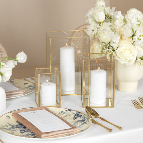 Yummi Candles - 12 Slim Pillar Candles and Gold Luxus Lanterns - Lifestyle - 1