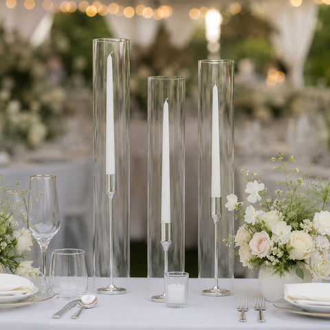 Yummi Candles - 12 Taper Candles, 12 Tall Chimneys and 12 Silver Virtu Candlesticks - Lifestyle - 1