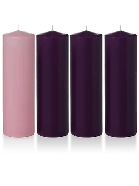 3" x 10" Wholesale Advent Pillar Candles Purple-Rose