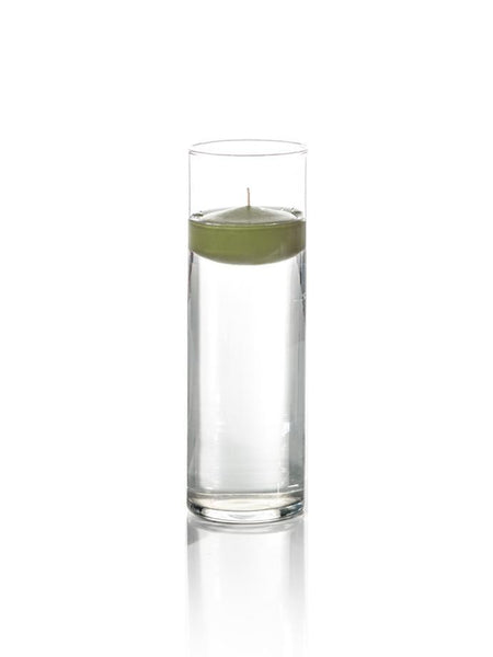 3" Floating Candles and 9" Cylinder Vases Green Tea