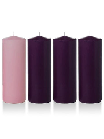 3" x 8" Wholesale Advent Pillar Candles Purple-Rose