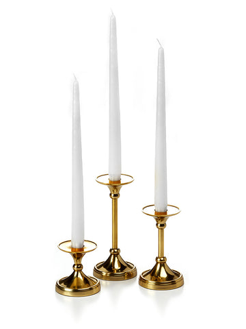 12 Taper Candles and 12 Gold Timeless Taper Holders