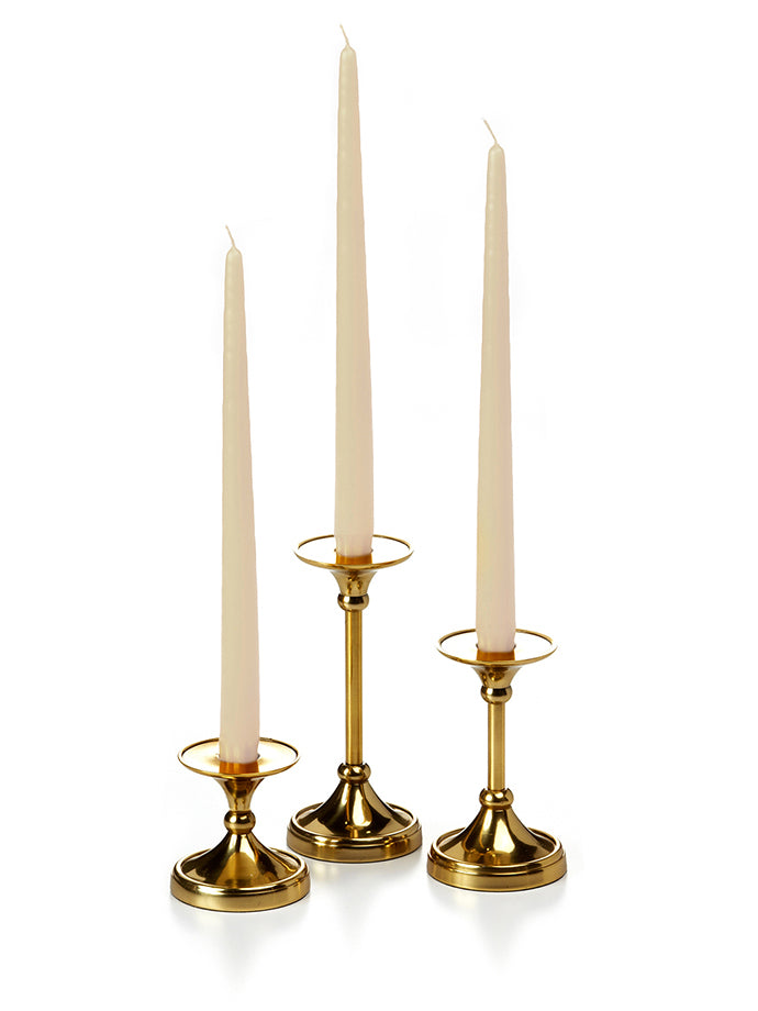 12 Taper Candles and 12 Gold Timeless Taper Holders – Yummi