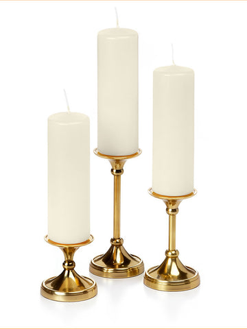 Yummi Candles - 12 Slim Pillar Candles and 12 Gold Timeless Pillar Holders