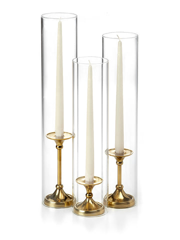 Yummi Candles - 12 Taper Candles, 12 Glass Chimneys and 12 Gold Timeless Taper Holders