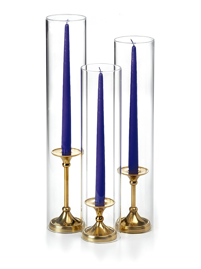12 Taper Candles, 12 Glass Chimneys and 12 Gold Timeless Taper