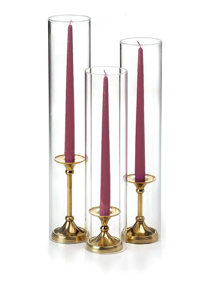 12 Taper Candles, 12 Glass Chimneys and 12 Gold Timeless Taper