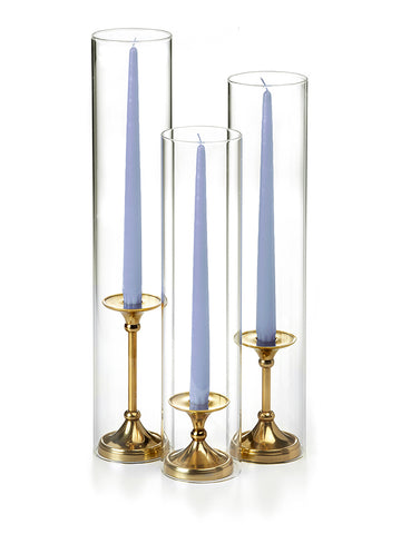 Yummi Candles - 12 Taper Candles, 12 Glass Chimneys and 12 Gold Timeless Taper Holders