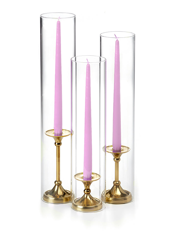 12 Taper Candles, 12 Glass Chimneys and 12 Gold Timeless Taper