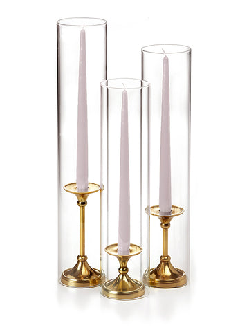 Yummi Candles - 12 Taper Candles, 12 Glass Chimneys and 12 Gold Timeless Taper Holders