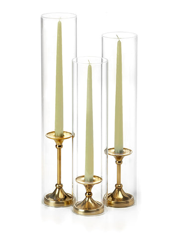 Yummi Candles - 12 Taper Candles, 12 Glass Chimneys and 12 Gold Timeless Taper Holders