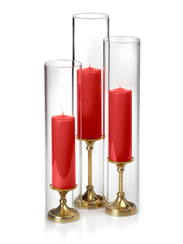 Yummi Candles - 12 Slim Pillar Candles, Glass Chimneys and 12 Gold Timeless Pillar Holders