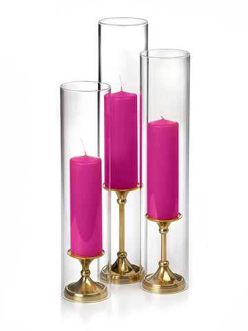Yummi Candles - 12 Slim Pillar Candles, Glass Chimneys and 12 Gold Timeless Pillar Holders