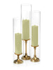 Yummi Candles - 12 Slim Pillar Candles, Glass Chimneys and 12 Gold Timeless Pillar Holders