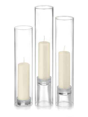 Yummi Candles - 12 Slim Pillar Candles, 12 Glass Chimneys and 12 Glass Pillar Holders