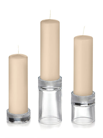 Yummi Candles - 12 Slim Pillar Candles and 12 Glass Pillar Holders