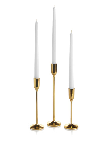 12 Taper Candles and 12 Gold Virtu Candlesticks