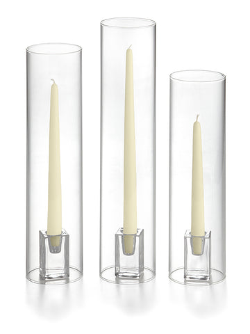Yummi Candles - 36 Taper Candles, 36 Glass Chimneys and 36 Square Block Holders