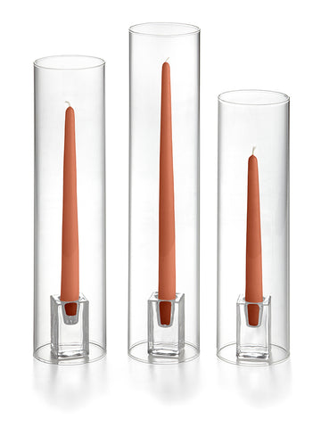 Yummi Candles - 36 Taper Candles, 36 Glass Chimneys and 36 Square Block Holders