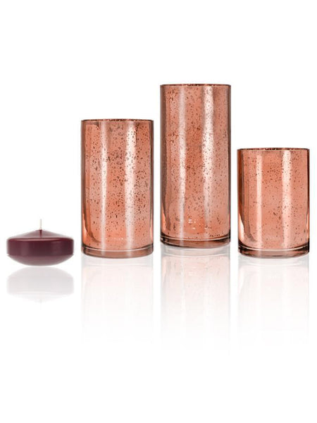 3" Floating Candles and Rose Gold Metallic Cylinders Burgundy