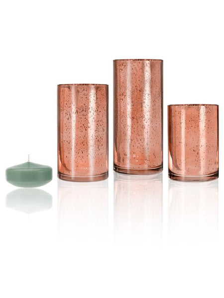 3" Floating Candles and Rose Gold Metallic Cylinders Sage