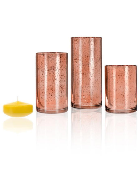 3" Floating Candles and Rose Gold Metallic Cylinders Bright Yellow
