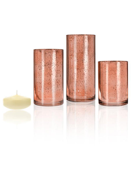 3" Floating Candles and Rose Gold Metallic Cylinders Buttercup Yellow