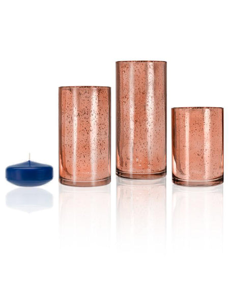 3" Floating Candles and Rose Gold Metallic Cylinders Royal Blue