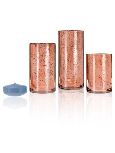 3" Floating Candles and Rose Gold Metallic Cylinders Periwinkle Blue